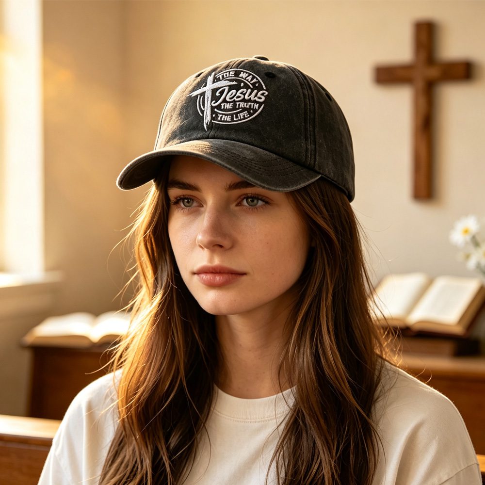 2pcs Vintage Washed Black Baseball Cap For Women Men, Jesus The Way The Truth The Life Cross Embroidered Faith Christian Hat - Image 8