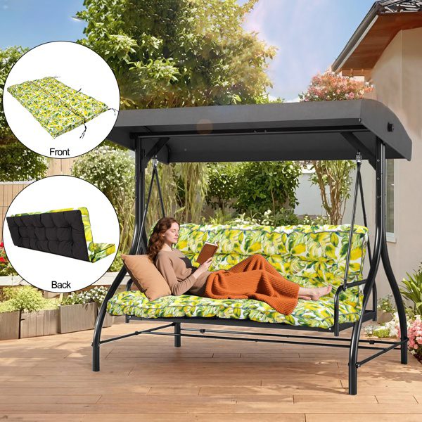 Outdoor Swing Cushions 63 Inch, Waterproof 4in Thick Porch Swing Cushion Replacement With Backrest And Ties, Comfortable 2-3 Seat Pation Swing Pad For Backyard, Garden, Lawn, Outdoor Furniture-Caisu - Image 5