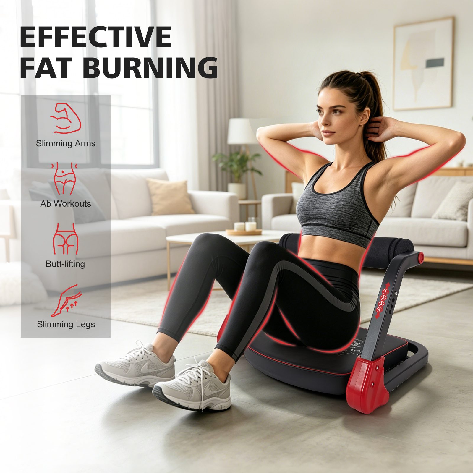 Ab Core Trainer Abdominal Machine For Home Gym With Resistance Bands Red - Image 6