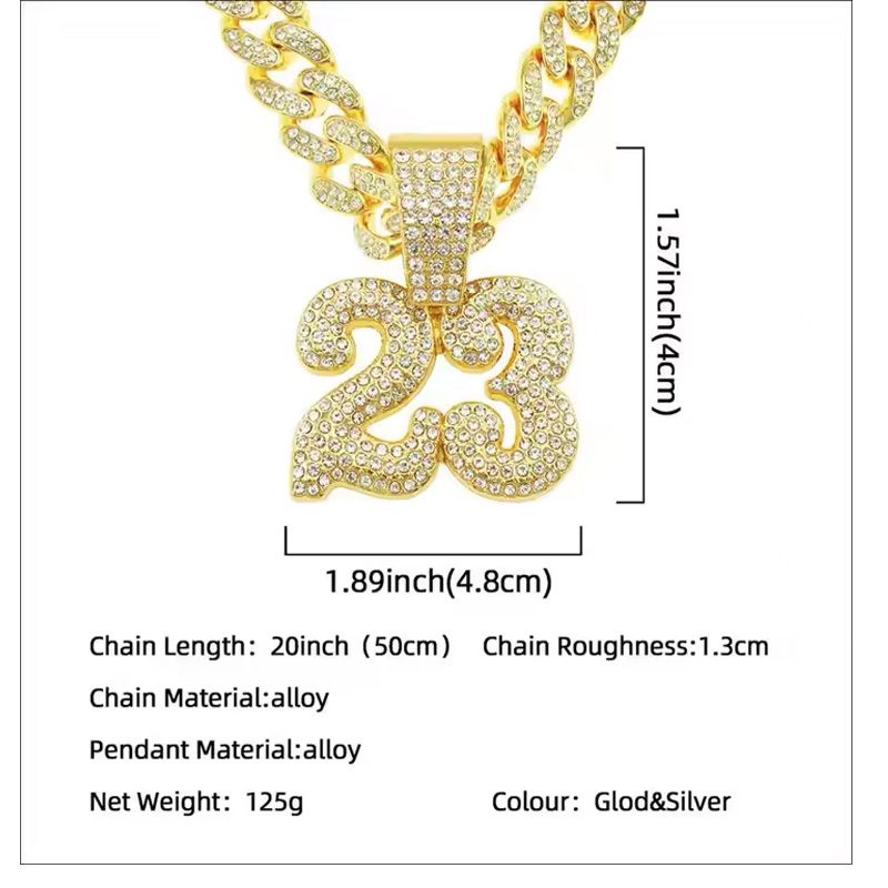 13mm Width Football Pendant Necklace,Number 23 Chain Iced Out Pendant Necklace, 3D Diamond Gold Zinc Alloy Stainless Steel Religious Zircon - Image 4
