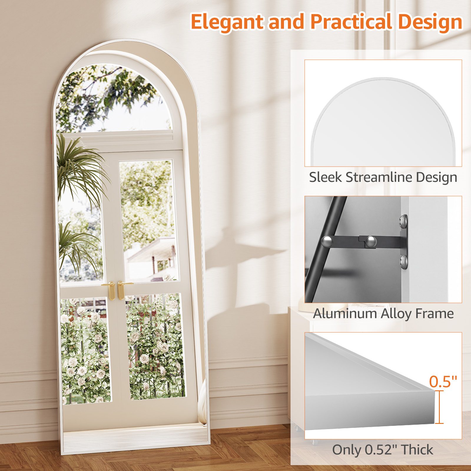 Arched Full Length Mirror, Full Body Standing Mirror, Hanging Or Leaning, For Home, Silver - Image 3