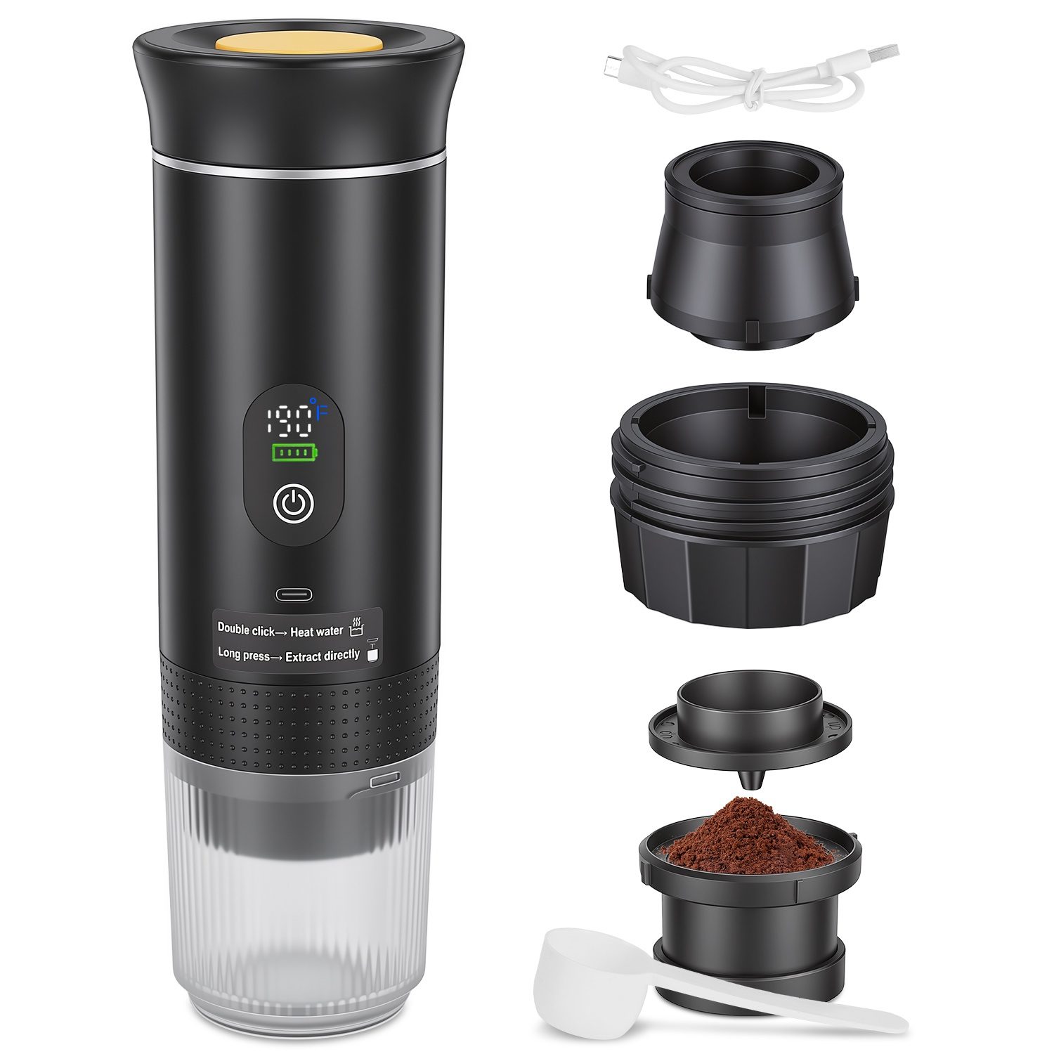 3 In 1 Portable Espresso Machine Cordless Mother Day Self Heating Coffee Maker With 7500mAh Battery Heating 20Bar Pressure Anti Dry Burn Fit For Ground Coffee Capsules For Camping Hiking RV Home - Image 2