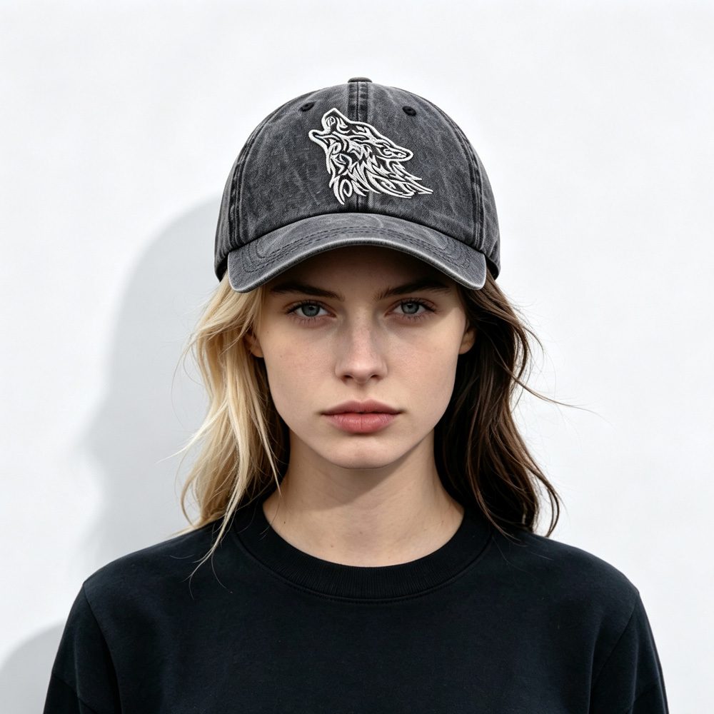 2pcs Tribal Howling Wolf Embroidered Vintage Washed Baseball Cap, Unisex Distressed Hat - Image 9