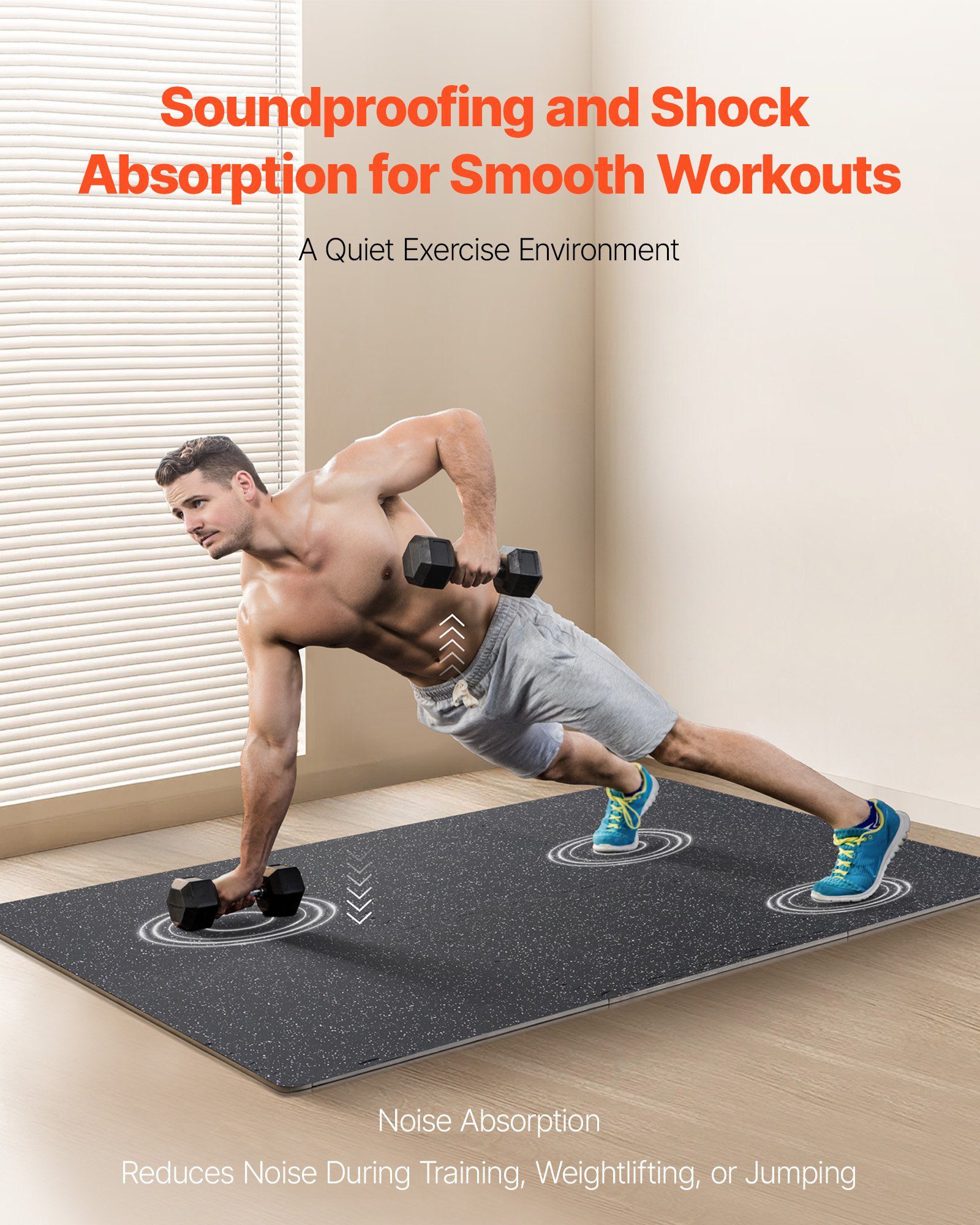 0.56 Inch Thick Gym Floor Mats, 6 Tiles Rubber Top With EVA Foam, 25" X 25" Gym Flooring Workout Mats With 25 Sq.ft Coverage, Interlocking Puzzle Gym Mats For Gym, Home, Garage, Black & White - Image 5