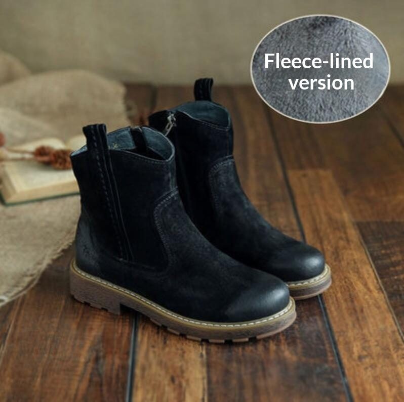 Women's Suede Flat Fleece-Lined Ankle Boots Travel Boots With Wide Opening Design - Image 6