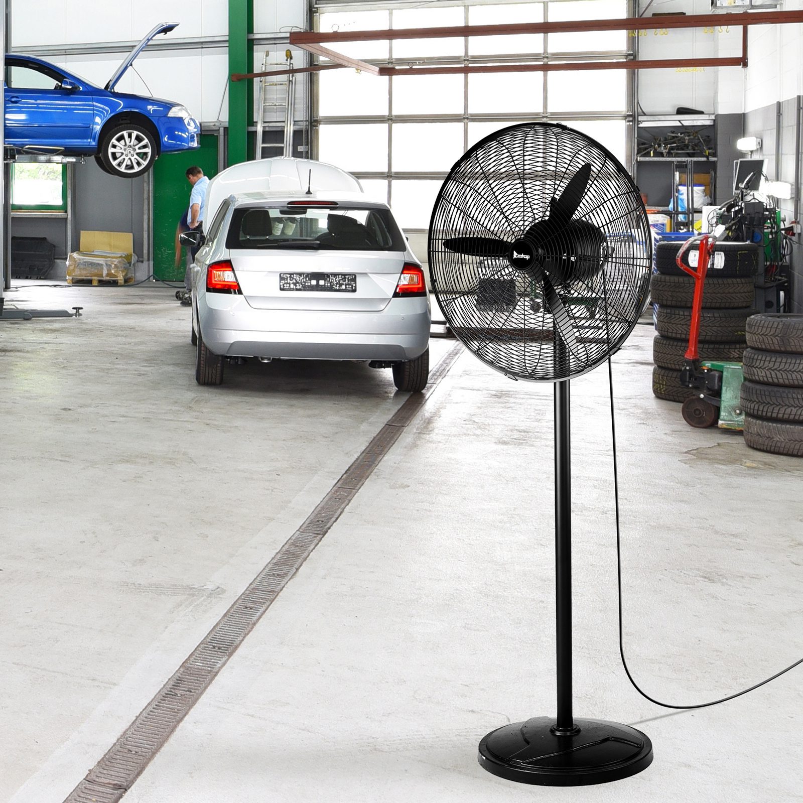 20 Inch Oscillating Pedestal Floor Fan, 5000 CFM High Velocity Standing Fan With BLDC Copper Motor, 4 Speeds Adjustable Height & Tilt Aluminum Blades Metal Industrial Fan For Garage Workshop Comm - Image 6