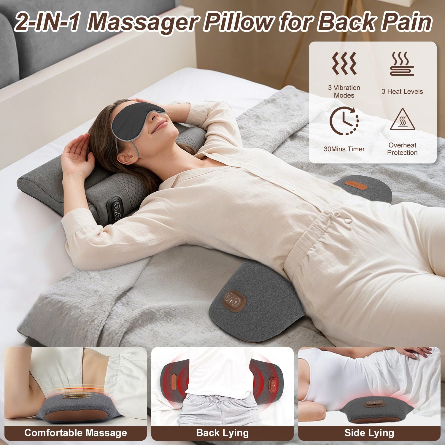 2 In 1 Electric Lumbar Massager Support Pillow Memory Foam Lower Back Massager With Heat Vibration Adapter For Pain Relief - Image 5