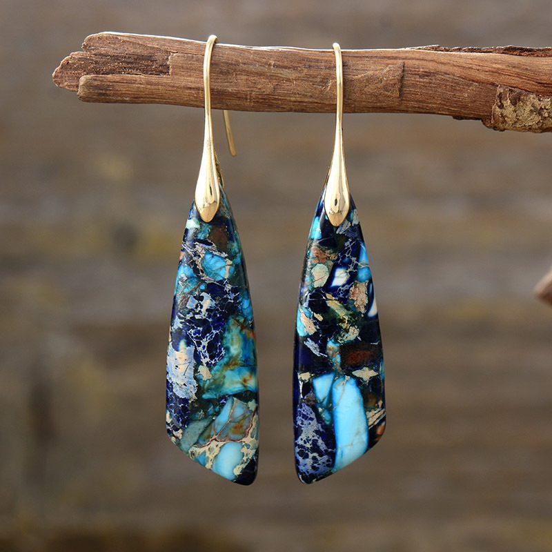 Bohemian Emperor Stone Geometric Pendant Earrings - Image 7