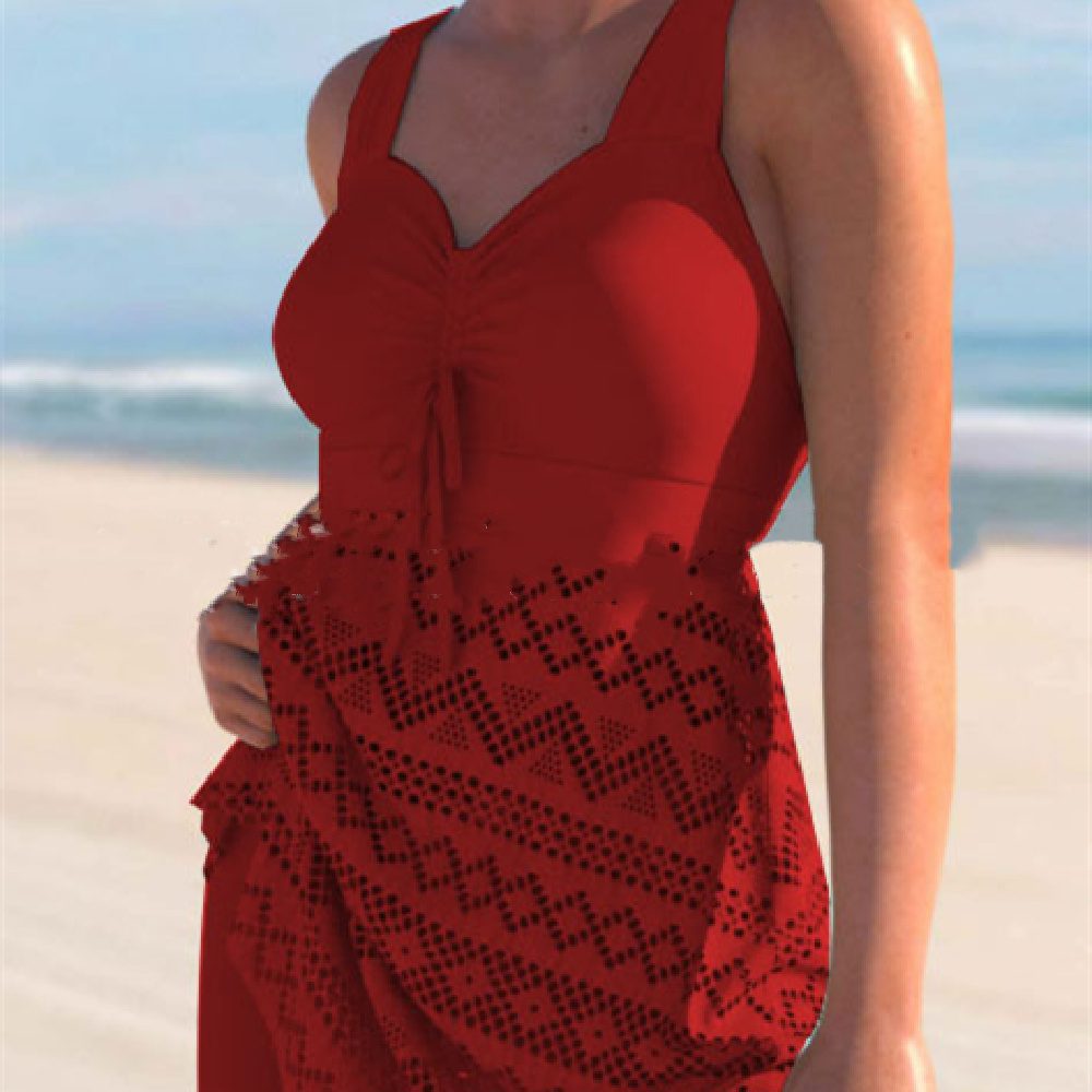 Korean Version Of Solid Color Lace One-piece Swimsuit - Image 5