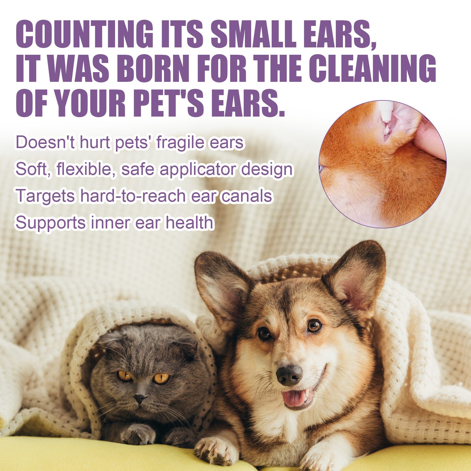 118ml Pet Ear Rinse Cleaner With Glycerin & Disodium EDTA, Anti-Itch Antimicrobial Ear Wash For Dogs Cats, Alcohol-Free Gentle Ear Cleanser With Cotton Swabs - Image 5