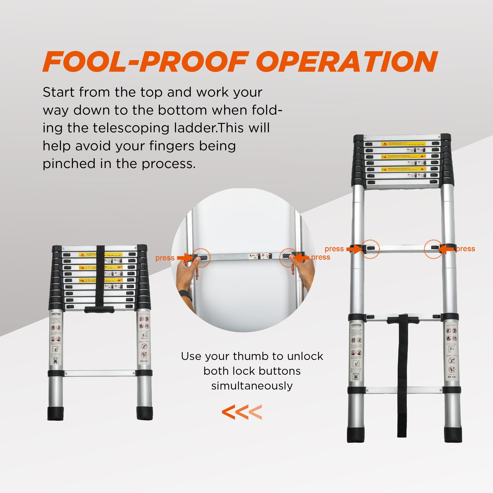 Telescoping Ladder 10.5FT, Telescopic Extension Ladder, Aluminum Alloy Folding Ladder Portable Multi-Purpose for Indoor Outdoor Work, Heavy Duty 300 lbs Load - Image 5