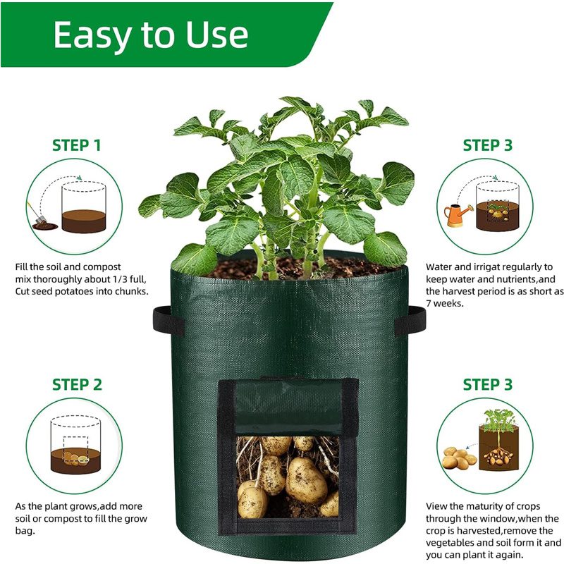 10 Gallon -6 Pack Potato Grow Bags, Heavy Duty PE Fabric Pots With Flap And Handles, Green Planter Bags For Potato Vegetables Outdoor Garden, For All Plants Growing - Image 3