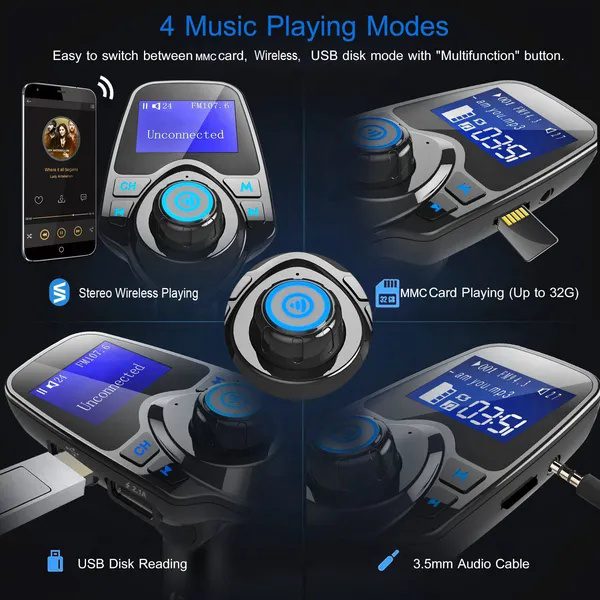 Car Wireless FM Transmitter MP3 Player Hand-Free Call USB Charger AUX Input - Image 2