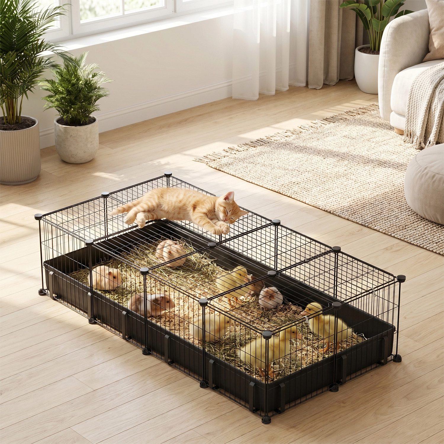 47x24x12IN Guinea Pig Cage Small Animal Playpen DIY Metal Pet Enclosure With 20 Panels Waterproof Floor Mat For Hedgehogs Chickens Ducklings Rabbits Hamsters - Image 7