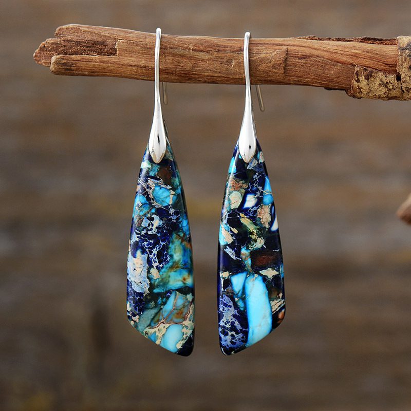 Bohemian Emperor Stone Geometric Pendant Earrings - Image 8