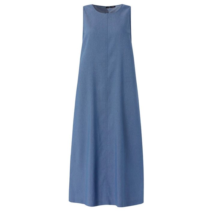 Womens Solid-Color Fashionable Round-Neck Loose-Fit Pocketed Dress - Image 6