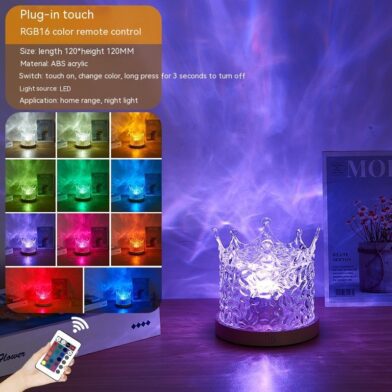 مصباح طاولة كريستالي بإضاءة LED بتأثير تموج الماء، إضاءة محيطية ليلية دوّارة عبر USB، إسقاط RGB قابل للتعتيم بـ 16 لون، ديكور منزلي وهدايا