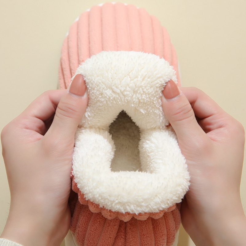 Winter Plush Home Shoes Fashion Solid Color Stripes Floor Bedroom Slippers Indoor Outdoor Garden Shoes For Women Men Couples - Image 4