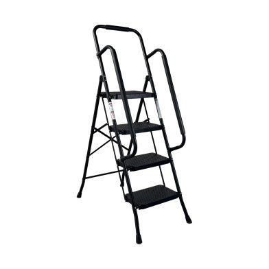 4 Step Ladder, Folding Step Stool With Wide Anti-Slip Pedal, Sturdy Steel Ladder, Convenient Handrail, Lightweight, Portable Steel Step Stool