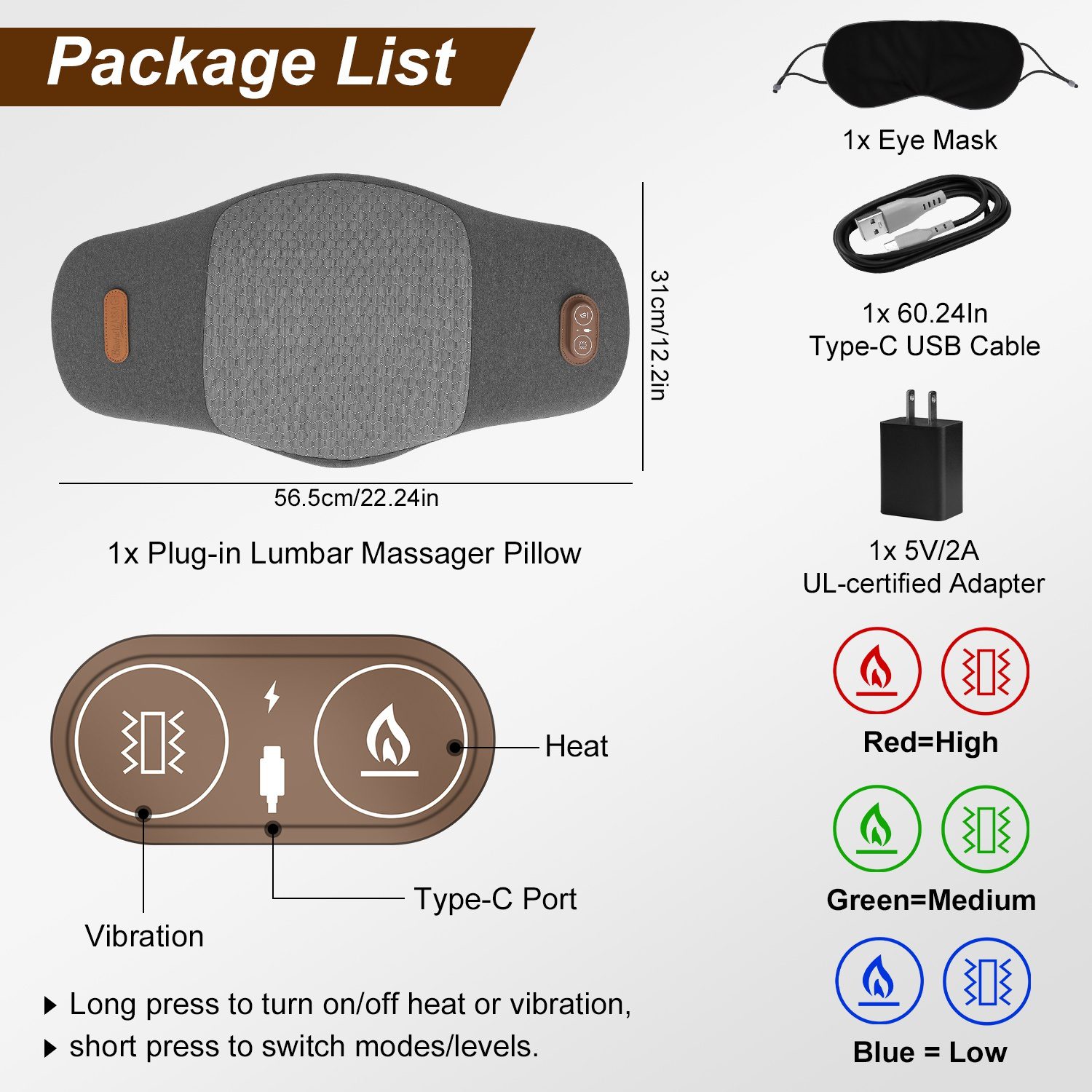 2 In 1 Electric Lumbar Massager Support Pillow Memory Foam Lower Back Massager With Heat Vibration Adapter For Pain Relief - Image 10