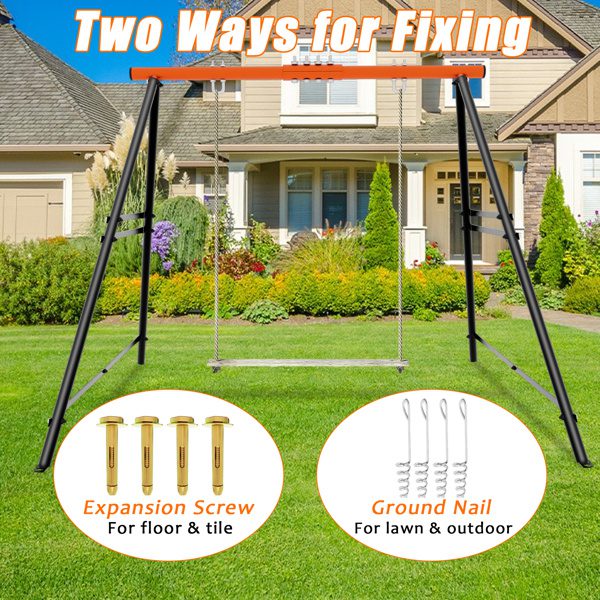 Swing Sets For B Ackyard, Swingset Outdoor For Kids, Toddler Porch Swing, Metal A-Frame Swing Stand For Indoor, A Dult B Ackyard Swing Frame, Easy To Assemble, Orange Without Swing - Image 4