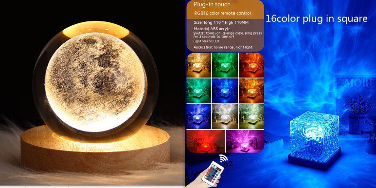 مصباح طاولة كريستالي بإضاءة LED بتأثير تموج الماء، إضاءة محيطية ليلية دوّارة عبر USB، إسقاط RGB قابل للتعتيم بـ 16 لون، ديكور منزلي وهدايا - الصورة 10