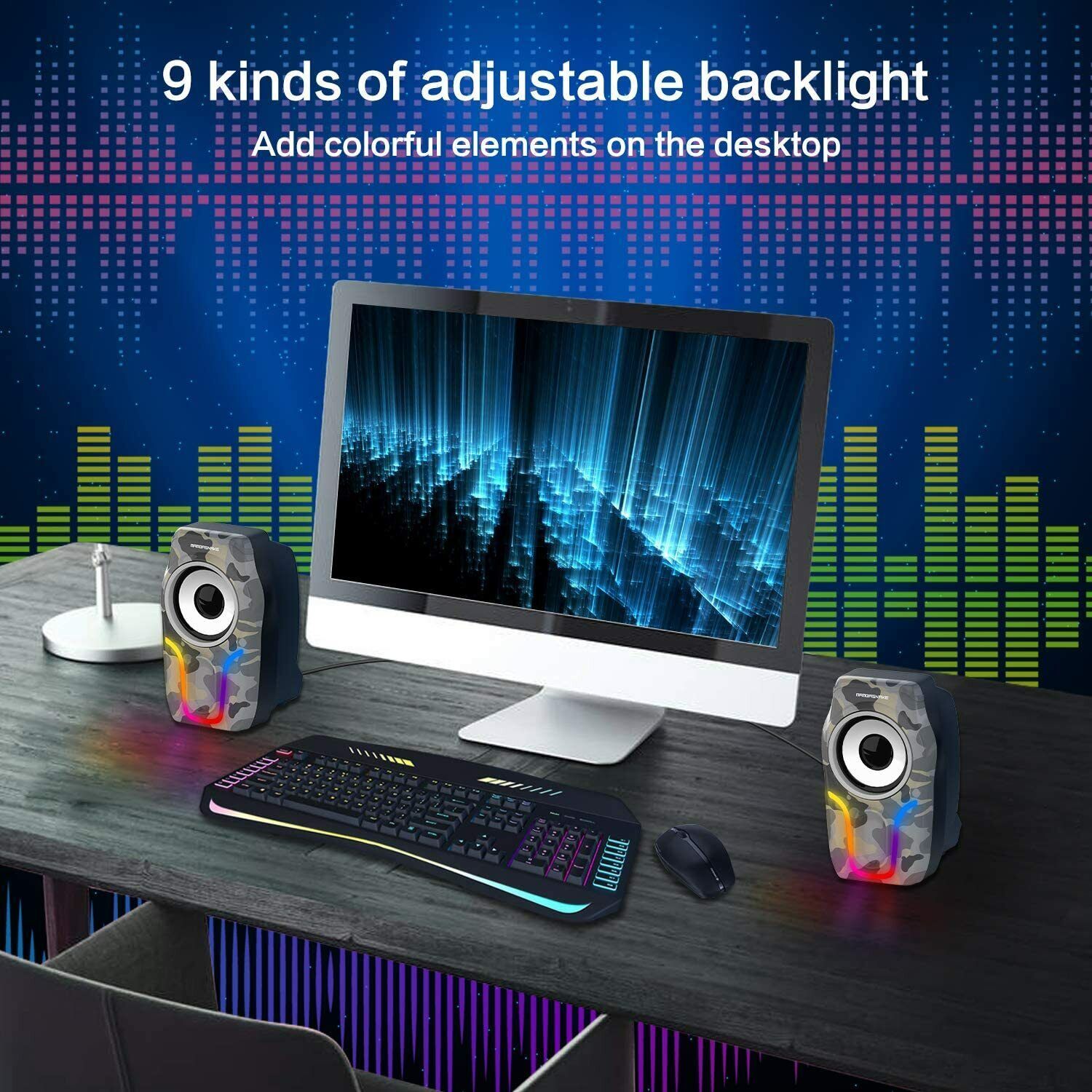 Wired RGB Computer Speakers,2.0 Stereo Volume Control Surround Sound With 3.5mm - Image 2