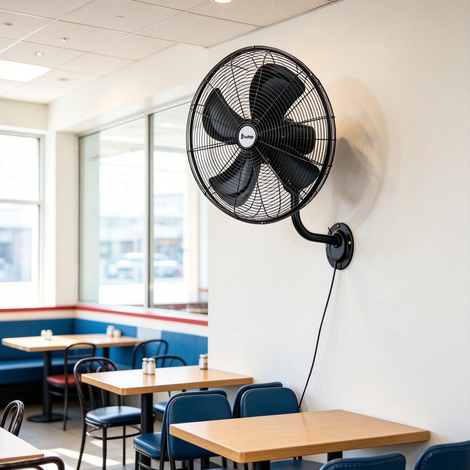 18 Inch High Velocity Oscillating Wall Mount Fan, 3 Speed Heavy Duty Metal Industrial Wall Fan, Horizontal Oscillation & Tilt Adjustable, 110V Wall Fan For Commercial Restaurant Garage Worksho