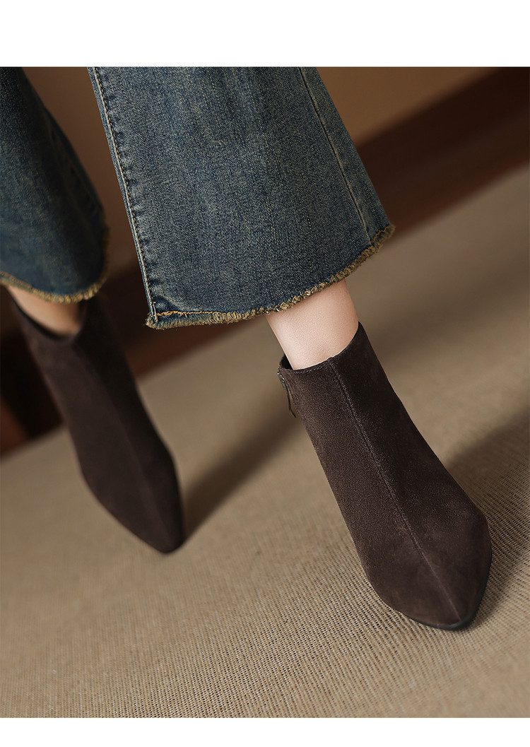 Low-heeled Cowhide Suede Women's Ankle Boots - Image 6