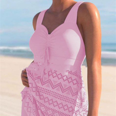 Korean Version Of Solid Color Lace One-piece Swimsuit - Image 6