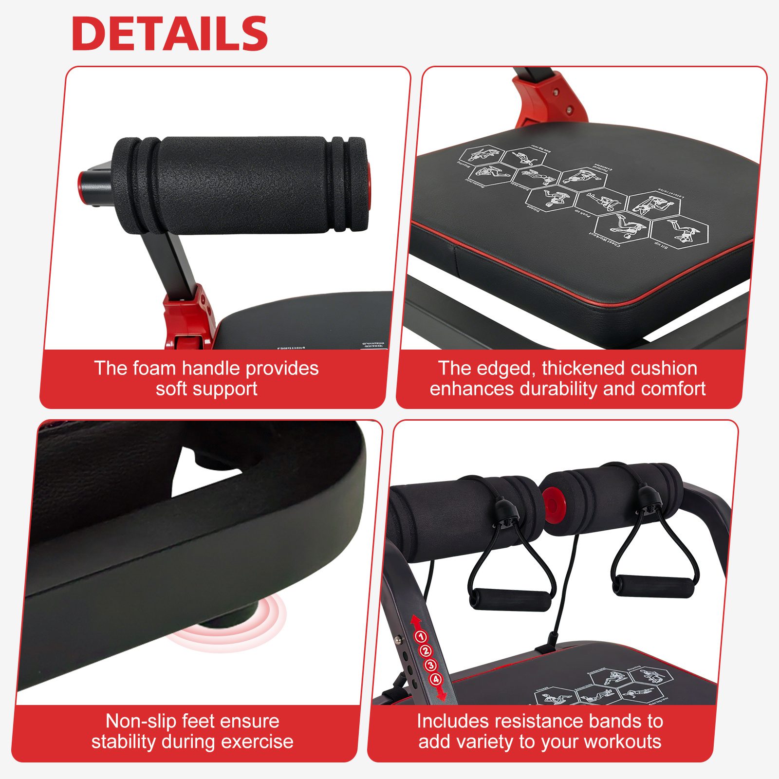 Ab Core Trainer Abdominal Machine For Home Gym With Resistance Bands Red - Image 5