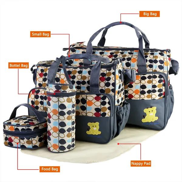 5PCS Baby Nappy Diaper Bags Set Mummy Diaper Shoulder Bags W - Image 2