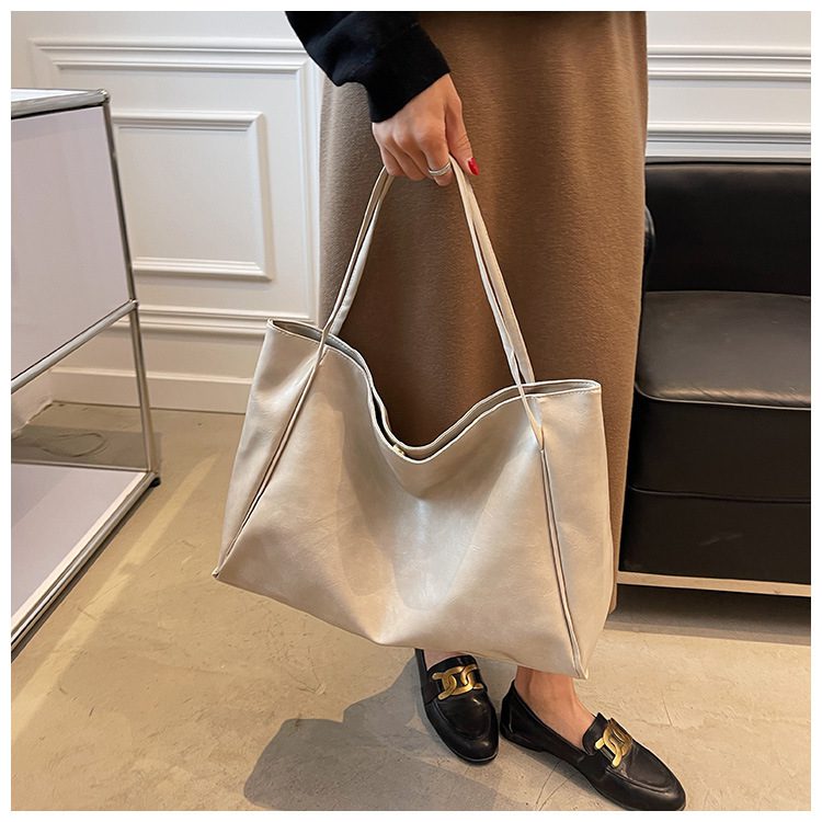 Vintage Women's Tote Bag Athletic Casual Fashion Large Capacity Leather Shoulder Bag Shopper Harajuku Simple Handbag - Image 5