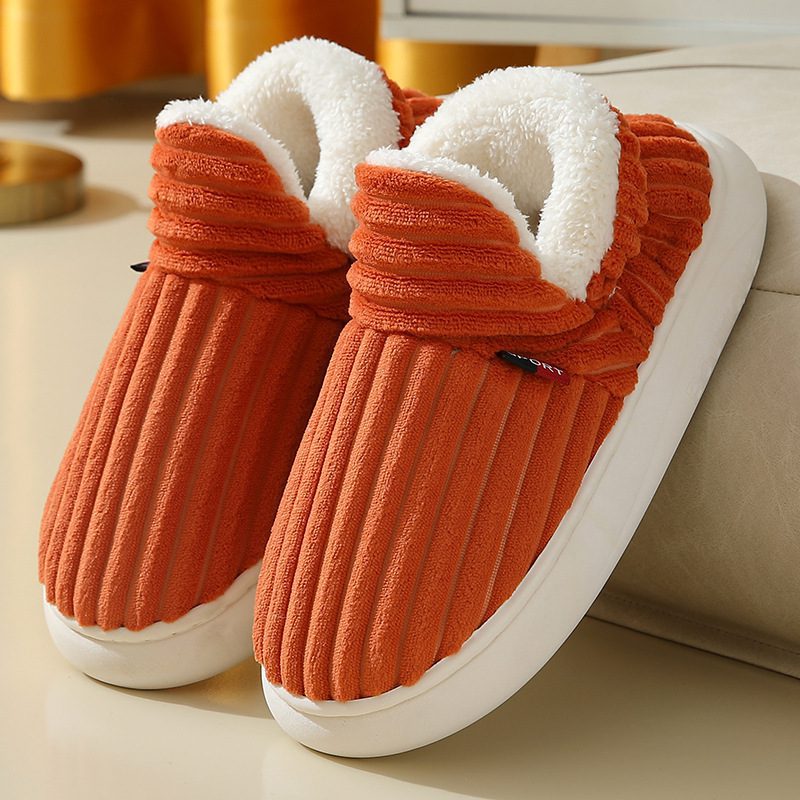 Winter Plush Home Shoes Fashion Solid Color Stripes Floor Bedroom Slippers Indoor Outdoor Garden Shoes For Women Men Couples - Image 7