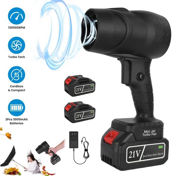منفاخ صغير لاسلكي بسرعة 130000RPM، محرك قوي بقدرة 1000W مع تقنية التيربو - ضغط هواء 550g وقوة نفخ 600g، مخرج هواء 64mm لتنظيف الحطام الثقيل