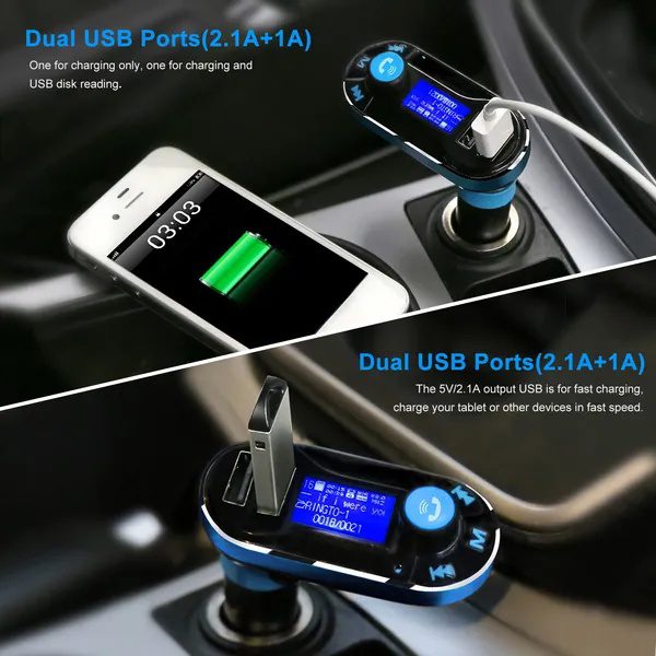 Car Wireless FM Transmitter Dual USB Charger Hands-free Call MP3 Player Aux-in LED Display Remote Controller - Image 3