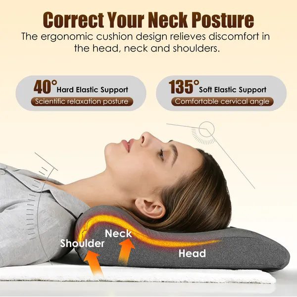 Neck Massager Pillow Ergonomic Massager Memory Foam Pillow With 3-Level Heating 3-Intensity Vibration 30Min Timer For Neck Back Shoulder Pain Relief - Image 3