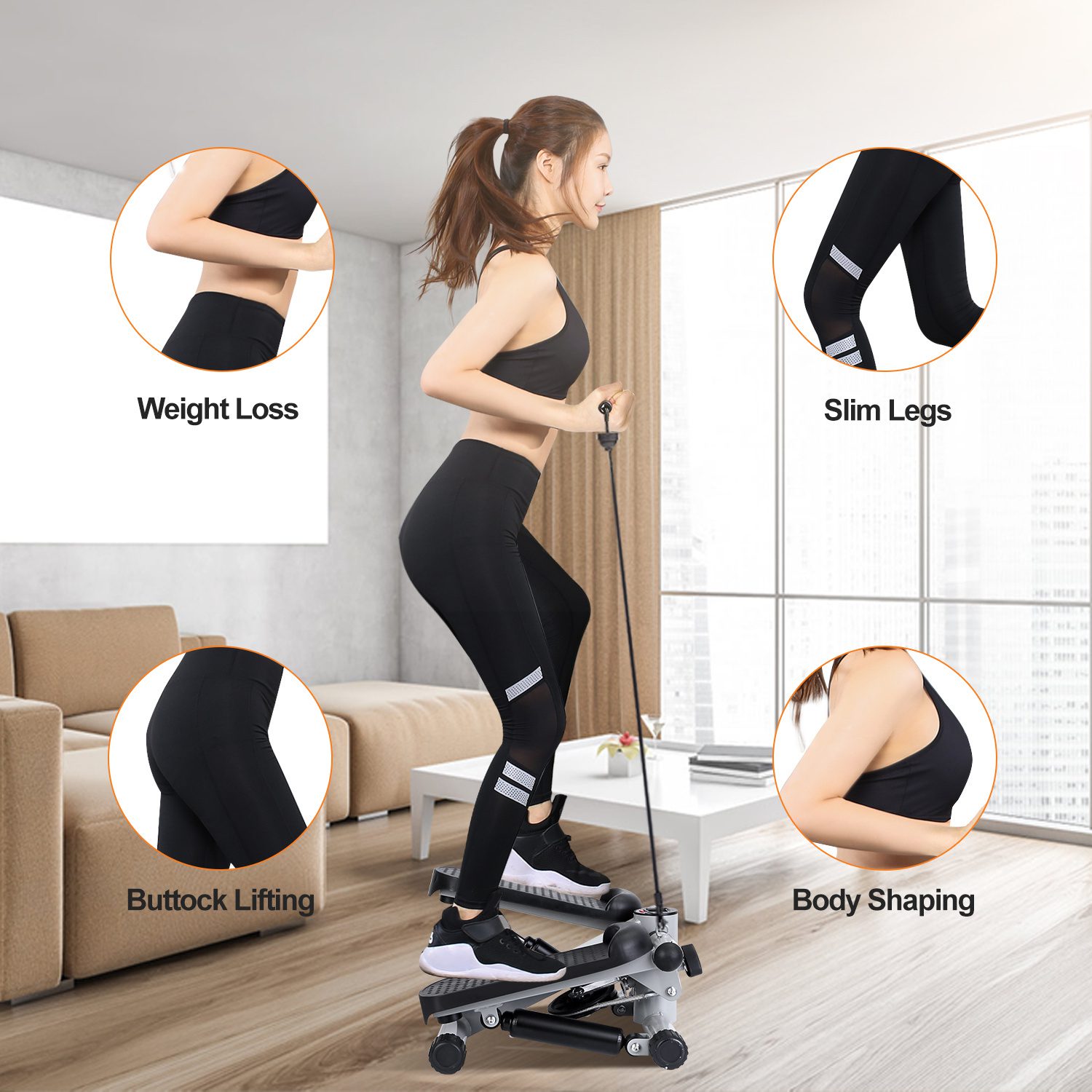 Stepper For Exercise Mini Fitness Stepper With 2 Resistance Bands LCD Monitor Max 330.7LBS Load Stair Stepper Quiet Stepper - Image 7