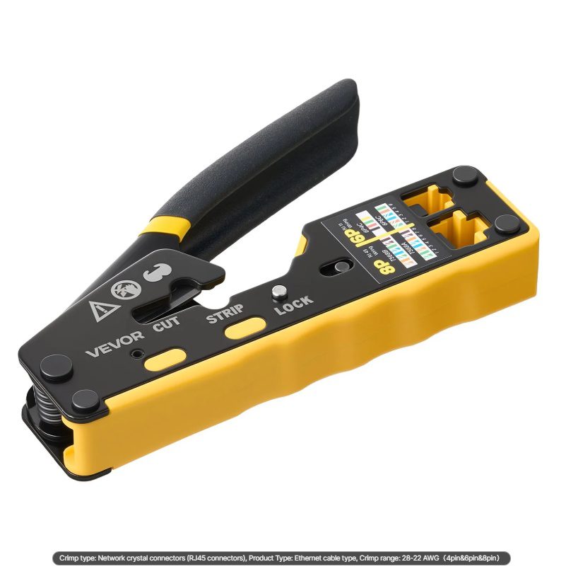 VEVOR Crimping Tool, RJ45-RJ11-RJ12 Ethernet Crimper, Crimp Tool Kit For 4-6-8-Pin Modular Plugs, With Mini Wire Stripper, 50 Connectors And 50 Boots, Replacement Blades, And Network Cable Tester - Image 2