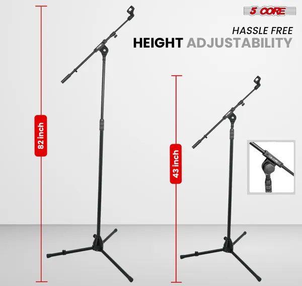 5 Core Mic Stand Adjustable Microphone Stands Floor W 180° Rotating Telescoping Metal Boom Arm - Image 2