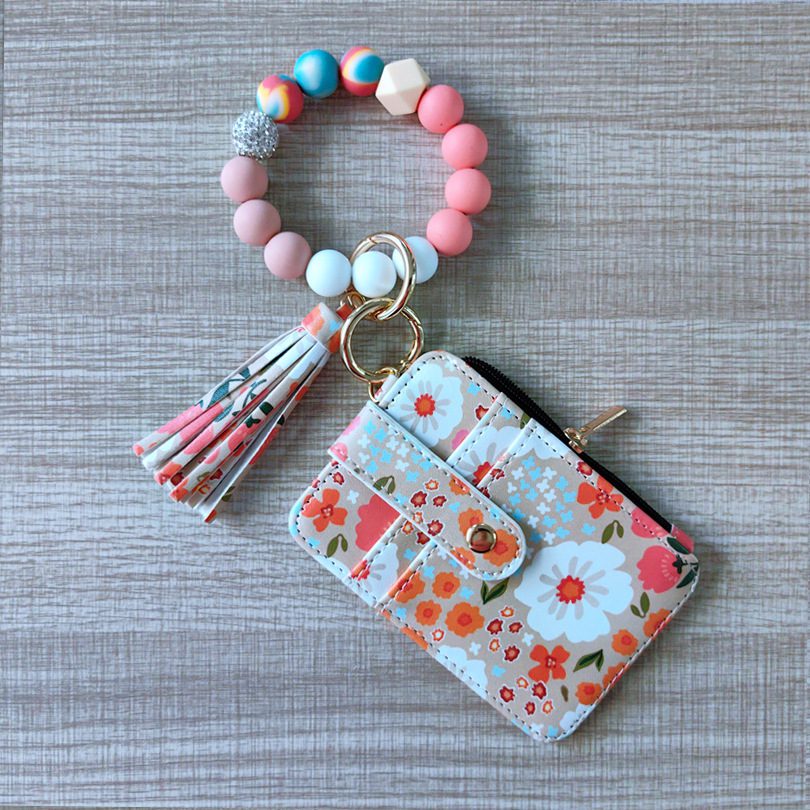 Womens Silicone Bead Bracelet Keychain Cardholder - Image 4