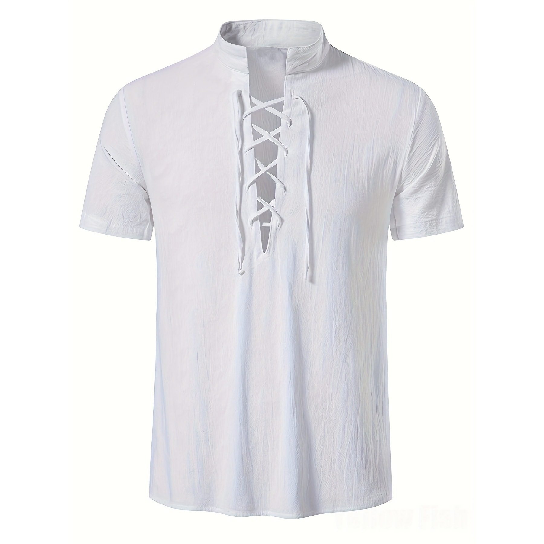 Mens Short-sleeve Casual Henley-neck Large-size Beach Shirt - Image 4