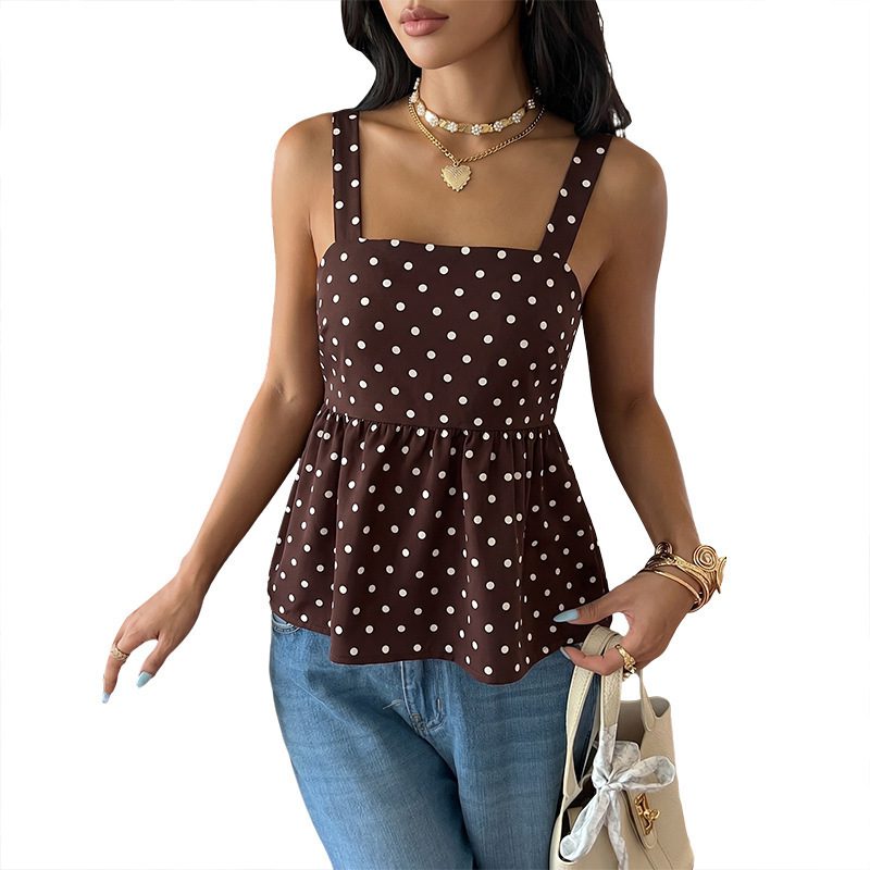 French-style Vintage Wave-patterned Square-neck Ruffled-strap Womens Camisole - Image 5