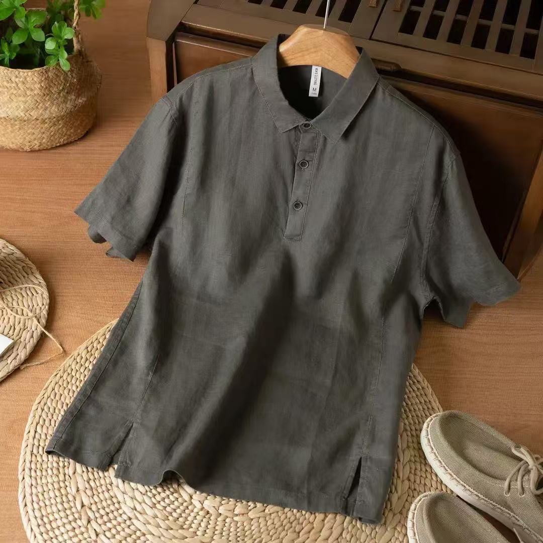 قميص رجالي من الكتان بأكمام قصيرة، خفيف وقابل للتنفس بياقة مطوية وقصة مريحة - الصورة 6