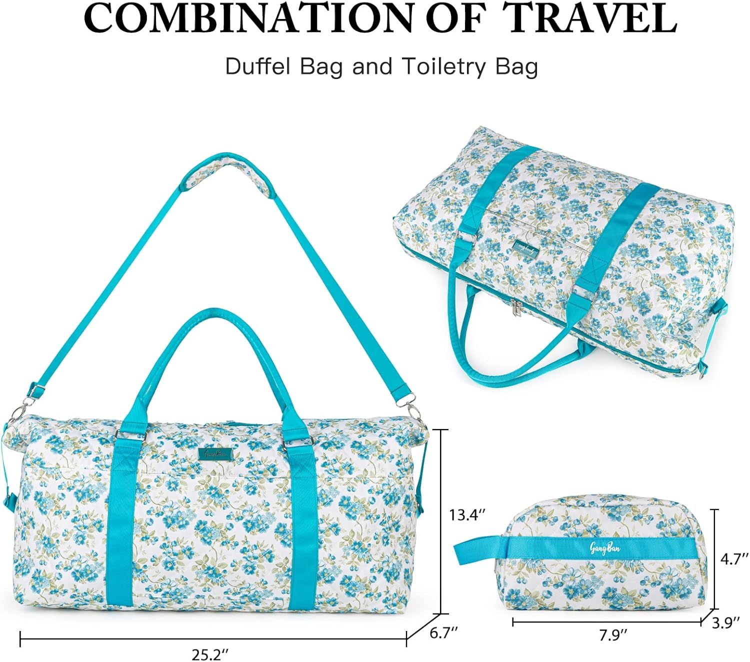 Women's Travel Bag With Toiletry Pouch Carry-on Overnight & Weekend Bag For Travel, Yoga, And Gym White Floral Design - Image 6