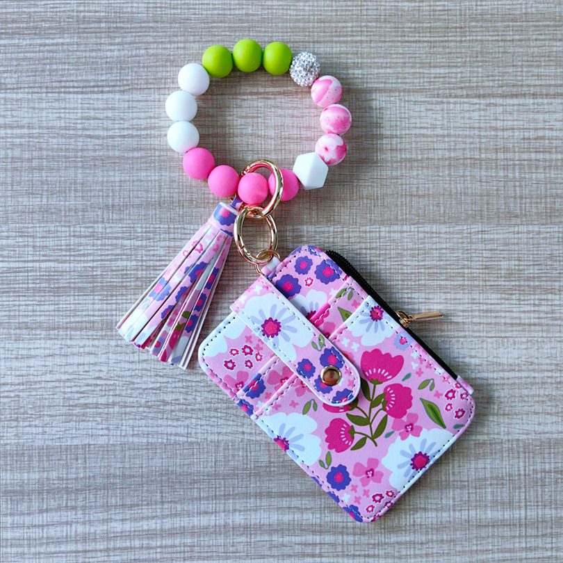 Womens Silicone Bead Bracelet Keychain Cardholder - Image 9