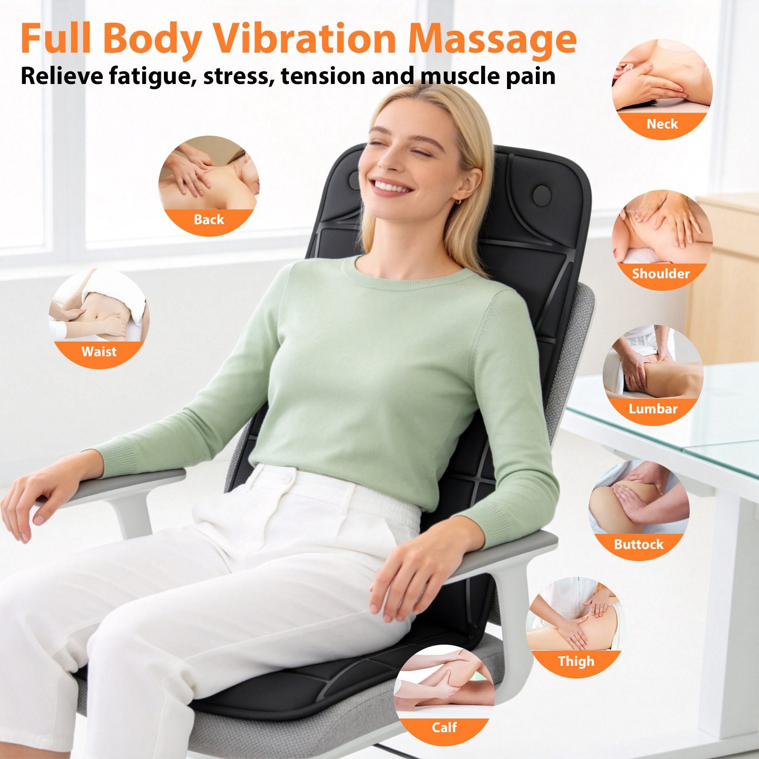 Vibration Massage Mat With Heat Full Body Massage Mattress Pad Electric Heated Massager With 10 Motors 9 Modes 9 Intensities 3 Heating Levels 3 Timer With Storage Bag Earplugs Car Charger For Neck Ba - Image 3