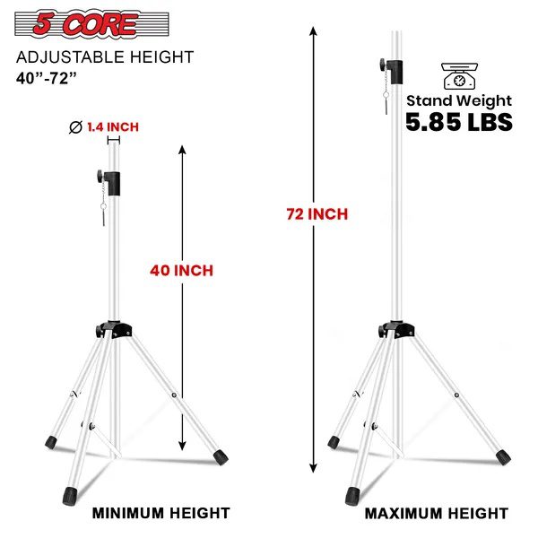 5 Core Speaker Stand Tripod Floor Heavy Duty Adjustable Up To 72 Inch DJ Studio Monitor Stands Pole Mount - SS HD WH BAG - Image 2