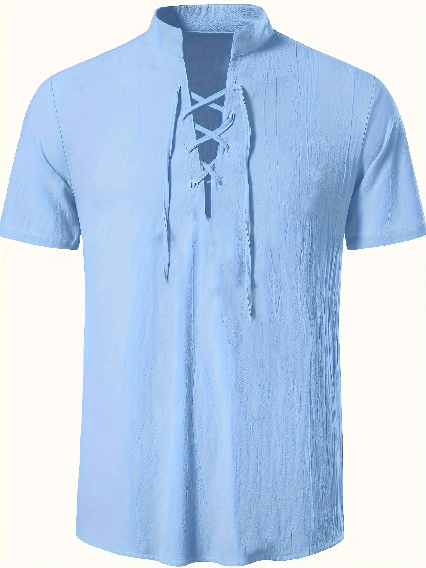 Mens Short-sleeve Casual Henley-neck Large-size Beach Shirt - Image 8