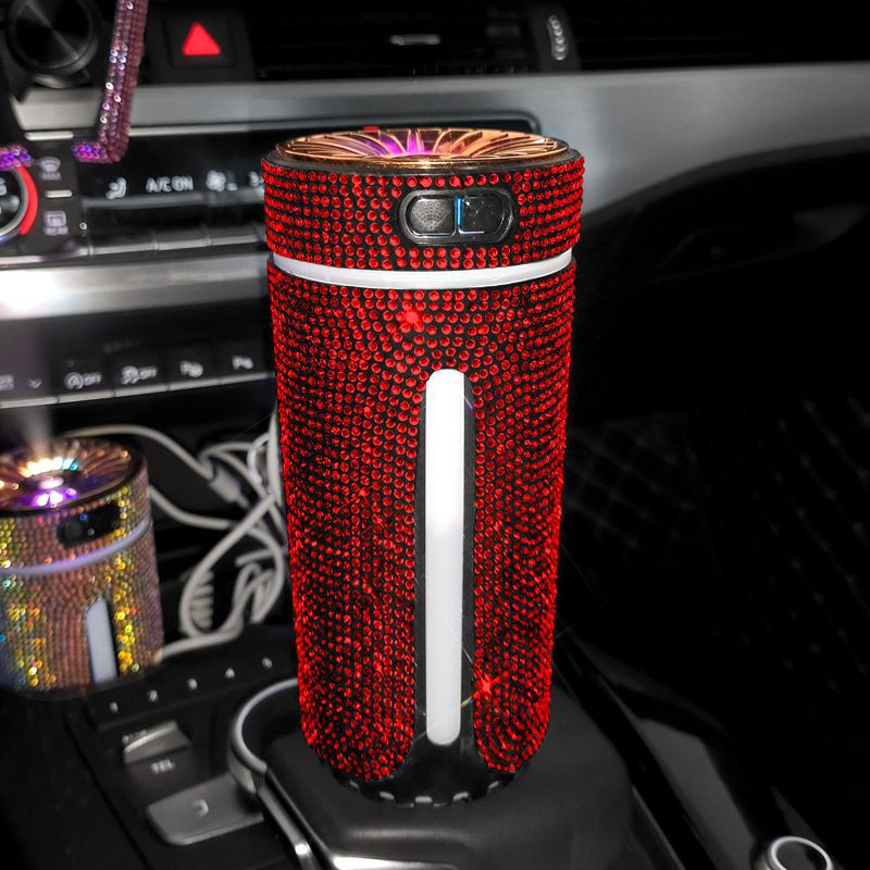 معطر هواء ومرطب سيارة فاخر بتصميم الألماس مع إضاءة LED، موزع عطور لتنقية وتعطير هواء السيارة وإكسسوارات سيارات للنساء - الصورة 8